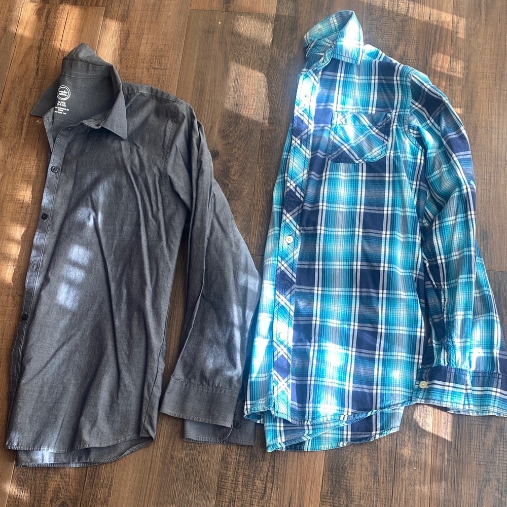 Arizona Jean Company Blue Plaid and wonder nationGray Kids Button Down Shirts